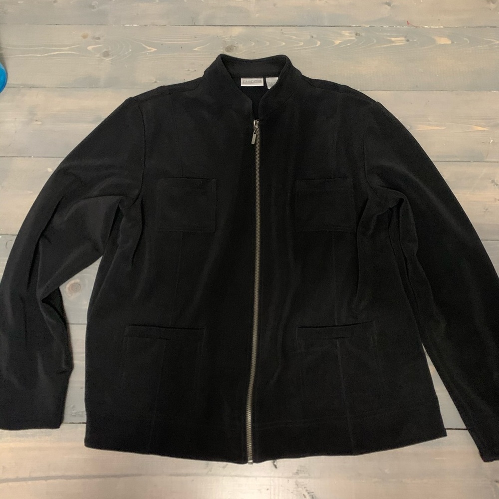 Chico’s Zip-Up Jacket Sweater | Black Mock Neck Full Zip | Size 2